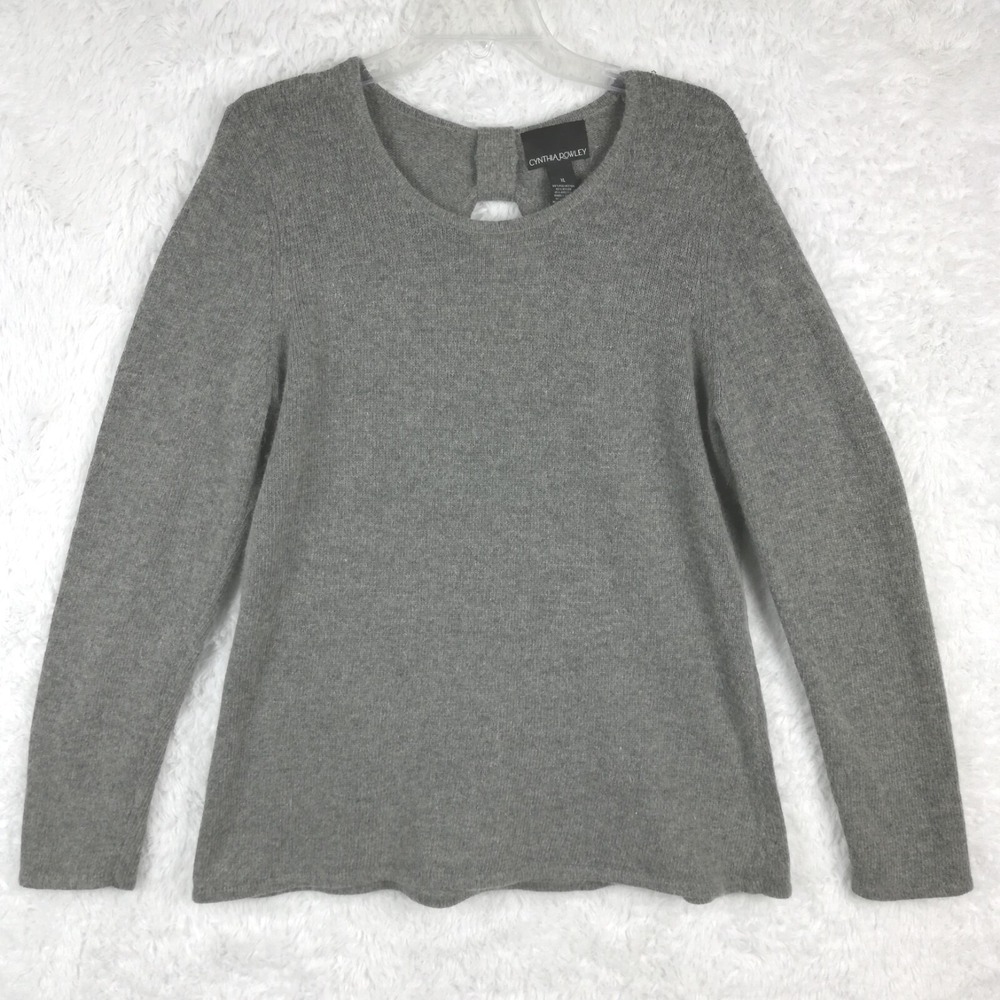 Cynthia Rowley Womens Sweater Angora Rabbit Fur Wool Blend Gray Pullover XL